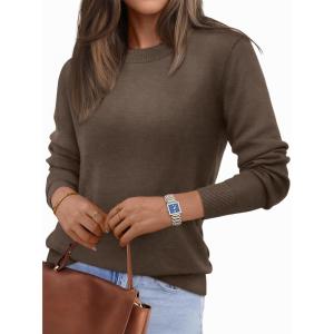 imageLILLUSORY Womens Lightweight Sweater Fall Fashion 2025 Pullover Soft Basic Knit Dressy Casual Tops Winter Outfits ClothesNutmeg