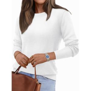 imageLILLUSORY Womens Lightweight Sweater Fall Fashion 2025 Pullover Soft Basic Knit Dressy Casual Tops Winter Outfits ClothesWhite