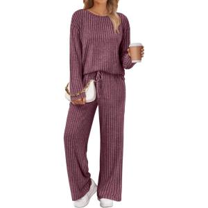 imageLILLUSORY Womens Lounge Sets 2 Piece Matching Pajamas Fall Fashion 2025 Ribbed Knit Outfits Long Sleeve Casual SweatsuitsWinered