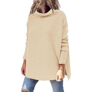 imageLILLUSORY Womens Mock Turtleneck Sweaters Oversized Long Sleeve Casual Knit Pullover 2025 Tunic Tops Wear with LeggingsApricot
