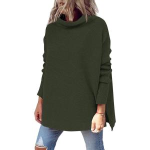 imageLILLUSORY Womens Mock Turtleneck Sweaters Oversized Long Sleeve Casual Knit Pullover 2025 Tunic Tops Wear with LeggingsArmy Green