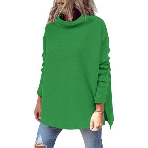 imageLILLUSORY Womens Mock Turtleneck Sweaters Oversized Long Sleeve Casual Knit Pullover 2025 Tunic Tops Wear with LeggingsBright Green