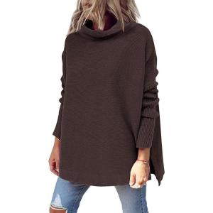 imageLILLUSORY Womens Mock Turtleneck Sweaters Oversized Long Sleeve Casual Knit Pullover 2025 Tunic Tops Wear with LeggingsCoffee