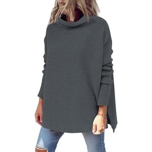 imageLILLUSORY Womens Mock Turtleneck Sweaters Oversized Long Sleeve Casual Knit Pullover 2025 Tunic Tops Wear with LeggingsDarkgrey