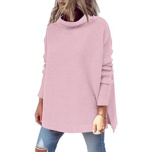 imageLILLUSORY Womens Mock Turtleneck Sweaters Oversized Long Sleeve Casual Knit Pullover 2025 Tunic Tops Wear with LeggingsDeep Pink