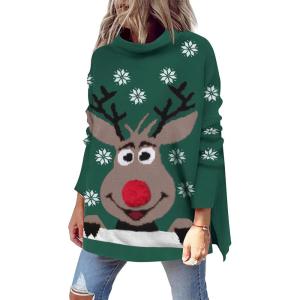 imageLILLUSORY Womens Mock Turtleneck Sweaters Oversized Long Sleeve Casual Knit Pullover 2025 Tunic Tops Wear with LeggingsGreendeer