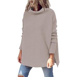imageLILLUSORY Womens Mock Turtleneck Sweaters Oversized Long Sleeve Casual Knit Pullover 2025 Tunic Tops Wear with LeggingsLightapricot