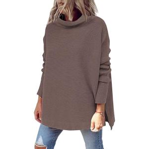 imageLILLUSORY Womens Mock Turtleneck Sweaters Oversized Long Sleeve Casual Knit Pullover 2025 Tunic Tops Wear with LeggingsNutmeg