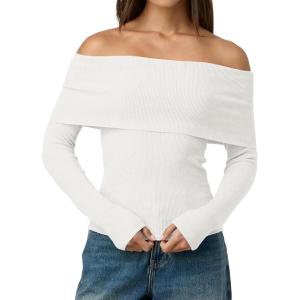 imageLILLUSORY Womens Off The Shoulder Sweater Fall Long Sleeve Going Out Y2k Tops Winter Date Night OutfitsBeige