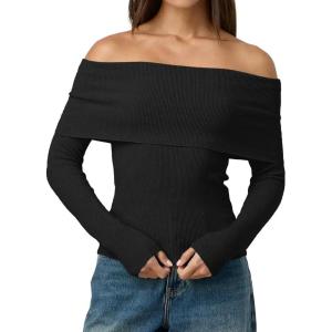 imageLILLUSORY Womens Off The Shoulder Sweater Fall Long Sleeve Going Out Y2k Tops Winter Date Night OutfitsBlack