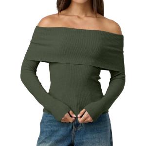 imageLILLUSORY Womens Off The Shoulder Sweater Fall Long Sleeve Going Out Y2k Tops Winter Date Night OutfitsDark Green
