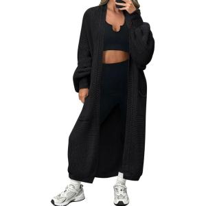 imageLILLUSORY Womens Oversized Long Cardigan Open Front Duster Sweater with PocketsBlack