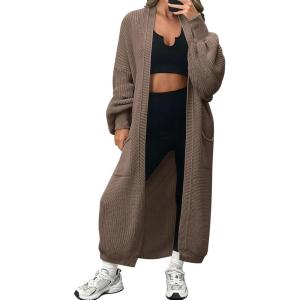 imageLILLUSORY Womens Oversized Long Cardigan Open Front Duster Sweater with PocketsNutmeg
