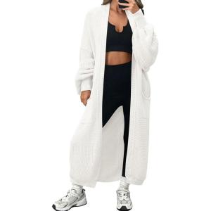 imageLILLUSORY Womens Oversized Long Cardigan Open Front Duster Sweater with PocketsOffwhite