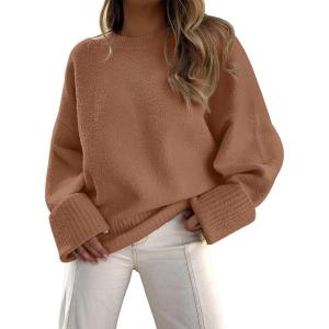 imageLILLUSORY Womens Oversized Sweaters Fuzzy Chunky Warm Pullover SweaterCaramel