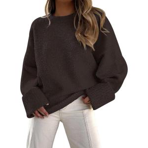 imageLILLUSORY Womens Oversized Sweaters Fuzzy Chunky Warm Pullover SweaterCoffee