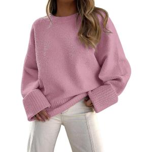 imageLILLUSORY Womens Oversized Sweaters Fuzzy Chunky Warm Pullover SweaterDusty Pink