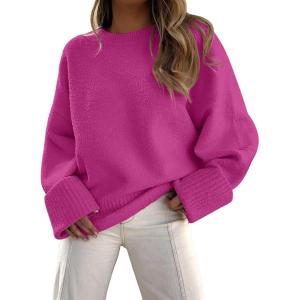 imageLILLUSORY Womens Oversized Sweaters Fuzzy Chunky Warm Pullover SweaterHot Pink