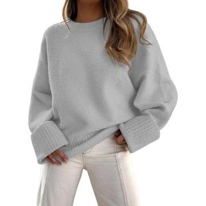 imageLILLUSORY Womens Oversized Sweaters Fuzzy Chunky Warm Pullover SweaterLight Grey