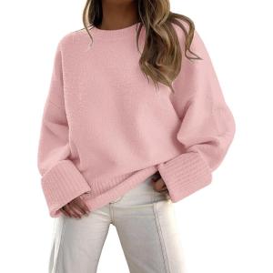 imageLILLUSORY Womens Oversized Sweaters Fuzzy Chunky Warm Pullover SweaterLight Pink