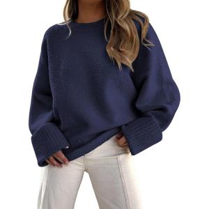 imageLILLUSORY Womens Oversized Sweaters Fuzzy Chunky Warm Pullover SweaterNavy Blue