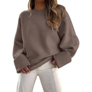 imageLILLUSORY Womens Oversized Sweaters Fuzzy Chunky Warm Pullover SweaterNutmeg