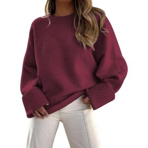 imageLILLUSORY Womens Oversized Sweaters Fuzzy Chunky Warm Pullover SweaterRed
