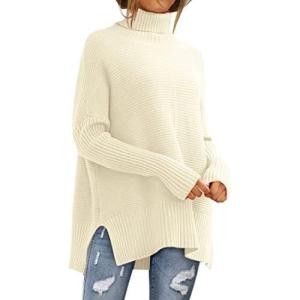 imageLILLUSORY Womens Oversized Turtleneck Sweaters Fall Batwing Sleeve Ribbed Tunic SweaterApricot