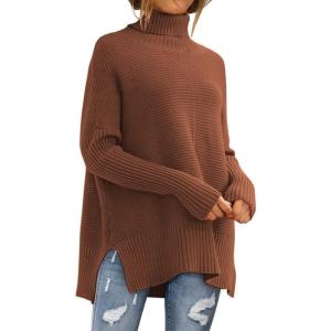 imageLILLUSORY Womens Oversized Turtleneck Sweaters Fall Batwing Sleeve Ribbed Tunic SweaterBrick Red