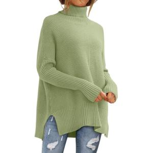 imageLILLUSORY Womens Oversized Turtleneck Sweaters Fall Batwing Sleeve Ribbed Tunic SweaterFruit Green
