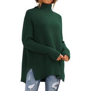 imageLILLUSORY Womens Oversized Turtleneck Sweaters Fall Batwing Sleeve Ribbed Tunic SweaterGreen
