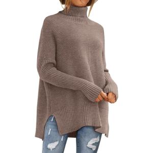 imageLILLUSORY Womens Oversized Turtleneck Sweaters Fall Batwing Sleeve Ribbed Tunic SweaterHeather Camel