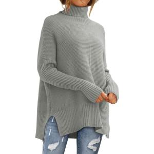 imageLILLUSORY Womens Oversized Turtleneck Sweaters Fall Batwing Sleeve Ribbed Tunic SweaterLight Grey