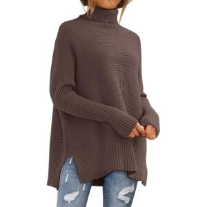 imageLILLUSORY Womens Oversized Turtleneck Sweaters Fall Batwing Sleeve Ribbed Tunic SweaterNutmeg