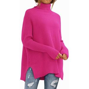 imageLILLUSORY Womens Oversized Turtleneck Sweaters Fall Batwing Sleeve Ribbed Tunic SweaterPink