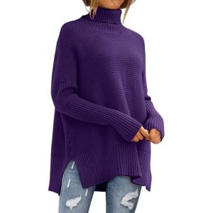 imageLILLUSORY Womens Oversized Turtleneck Sweaters Fall Batwing Sleeve Ribbed Tunic SweaterPurple