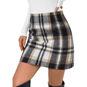 imageLILLUSORY Womens Plaid Skirt Fall High Waist Flannel Mini Checkered Skirts Winter Corduroy Sweater Dress 2025Blackapricot