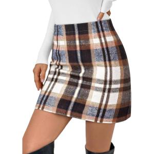 imageLILLUSORY Womens Plaid Skirt Fall High Waist Flannel Mini Checkered Skirts Winter Corduroy Sweater Dress 2025Blueapricot
