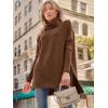 imageLILLUSORY Womens Turtleneck Oversized Sweaters Long Batwing Sleeve Spilt Hem Tunic Pullover Knit TopsBrown