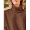 imageLILLUSORY Womens Turtleneck Oversized Sweaters Long Batwing Sleeve Spilt Hem Tunic Pullover Knit TopsBrown