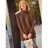 imageLILLUSORY Womens Turtleneck Oversized Sweaters Long Batwing Sleeve Spilt Hem Tunic Pullover Knit TopsBrown