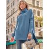 imageLILLUSORY Womens Turtleneck Oversized Sweaters Long Batwing Sleeve Spilt Hem Tunic Pullover Knit TopsLake Blue