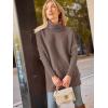 imageLILLUSORY Womens Turtleneck Oversized Sweaters Long Batwing Sleeve Spilt Hem Tunic Pullover Knit TopsNutmeg