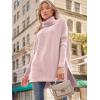 imageLILLUSORY Womens Turtleneck Oversized Sweaters Long Batwing Sleeve Spilt Hem Tunic Pullover Knit TopsPink