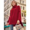 imageLILLUSORY Womens Turtleneck Oversized Sweaters Long Batwing Sleeve Spilt Hem Tunic Pullover Knit TopsRed