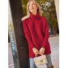 imageLILLUSORY Womens Turtleneck Oversized Sweaters Long Batwing Sleeve Spilt Hem Tunic Pullover Knit TopsRed