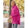 imageLILLUSORY Womens Turtleneck Oversized Sweaters Long Batwing Sleeve Spilt Hem Tunic Pullover Knit TopsRose Red