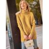 imageLILLUSORY Womens Turtleneck Oversized Sweaters Long Batwing Sleeve Spilt Hem Tunic Pullover Knit TopsYellow