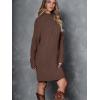 imageLILLUSORY Sweater Dresses for Women 2025 Fall Fashion Mock Neck Long Lantern Sleeve Oversized Outfits Knit Tops ClothesBrown