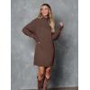 imageLILLUSORY Sweater Dresses for Women 2025 Fall Fashion Mock Neck Long Lantern Sleeve Oversized Outfits Knit Tops ClothesBrown